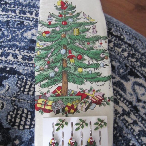 Spode Christmas Tree Fabric Shower Curtain and 12 Hooks--NIP - Picture 3 of 10